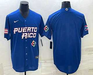 Men%27s Puerto Rico Baseball Blank 2023 Royal World With Patch Classic Stitched Jerseys